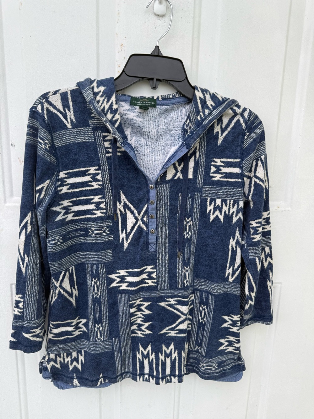 Ralph Lauren Blue & Cream Aztec Knit Hoodie
